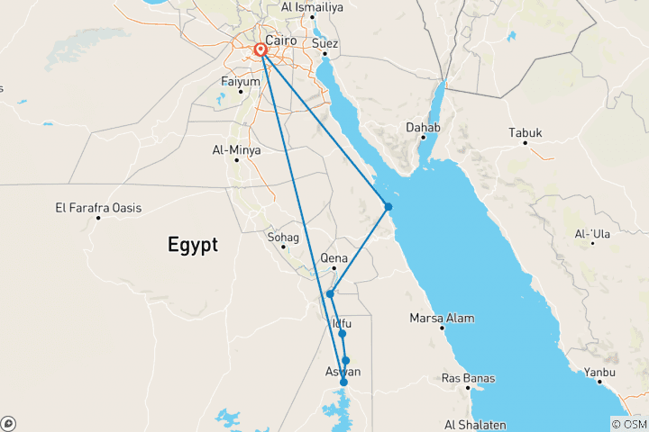 Carte du circuit Service 5* 9 jours - Le Caire, croisière sur le Nil et mer rouge