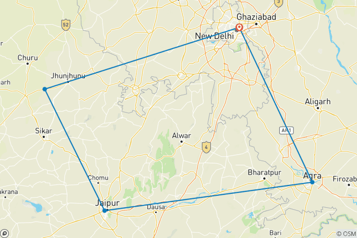 Map of 7 Days Popular Golden Triangle Tour With Mandawa