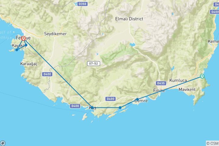 Map of Olympos - Fethiye Blue Cruise (Cabin Charter)