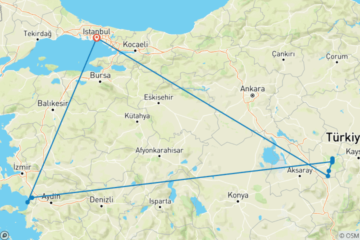 Carte du circuit 6 jours - Circuit Istanbul Cappadoce Éphèse