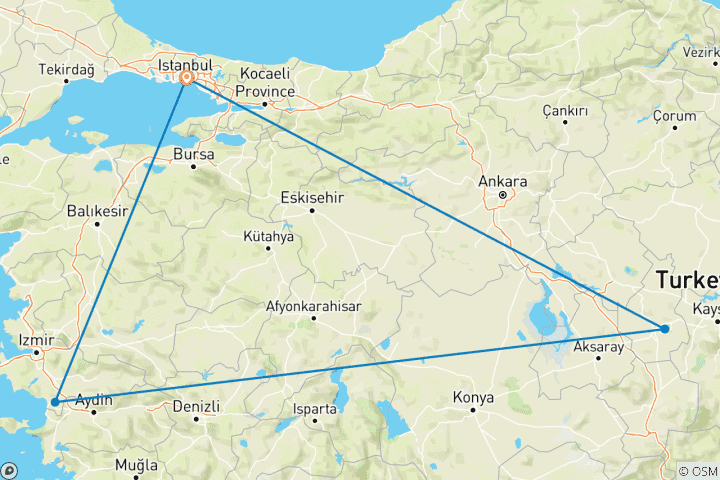 Mapa de 4 días - excursión a Éfeso y Capadocia desde Estambul