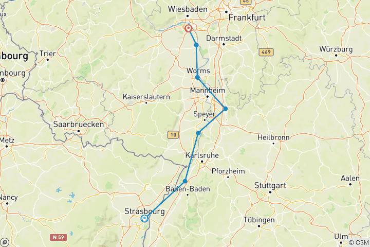 Carte du circuit Piste cyclable du Rhin III