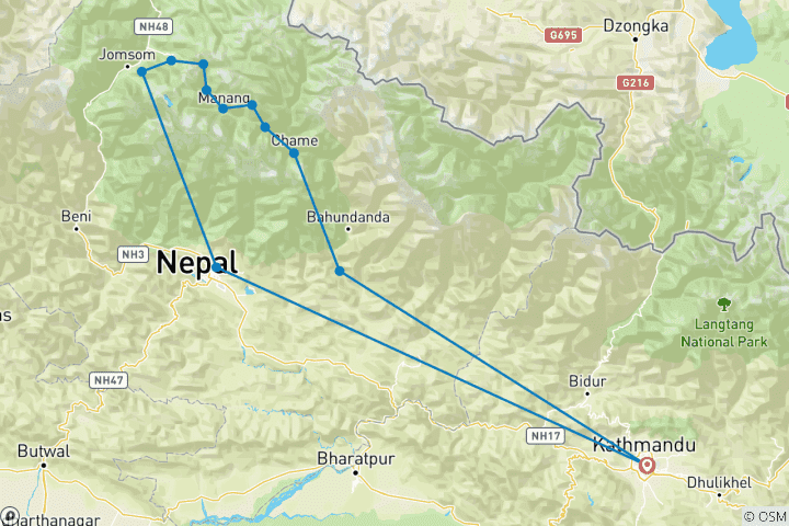 Carte du circuit Circuit de l'Annapurna et trek du lac Tilicho