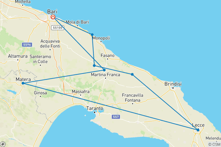 Carte du circuit Trek dans les Pouilles