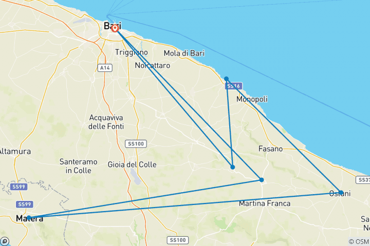 Carte du circuit Circuit culinaire dans les Pouilles