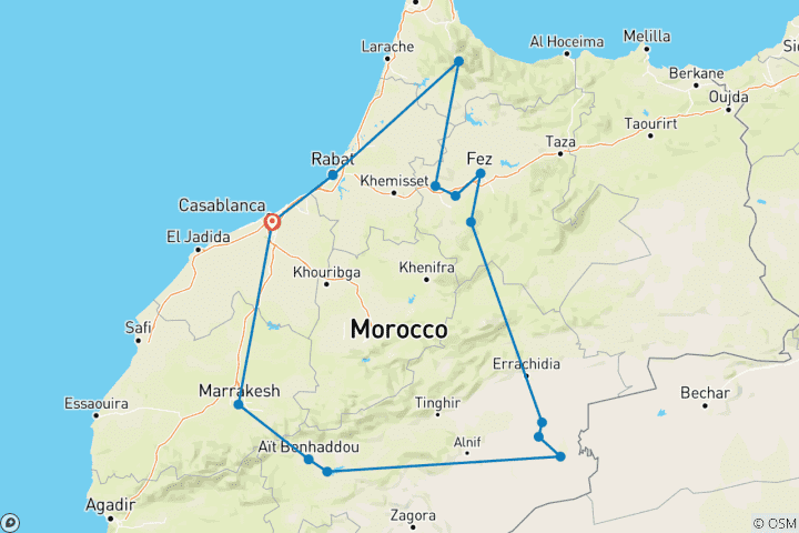 Map of ​9 Days Tour from Casablanca - Imperial Cities & Desert