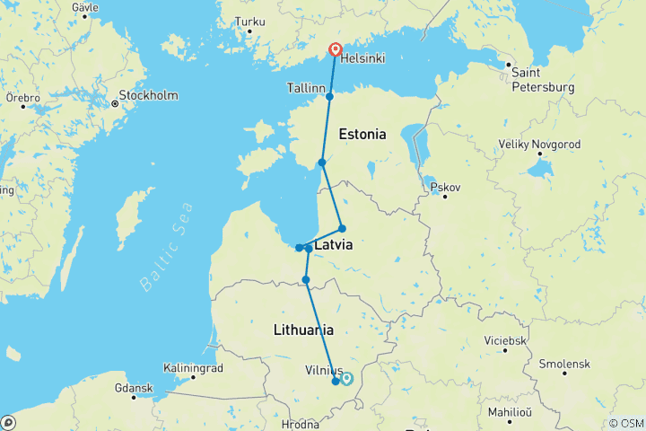 Karte von Baltische Metropolen in 10 Tage (Vilnius - Riga - Tallinn - Helsinki)