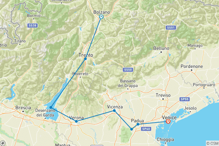 Map of Bolzano - Venice 8/7