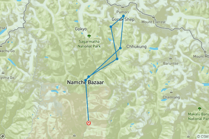 Carte du circuit Trek budget pour le camp de base de l'Everest - 10 jours