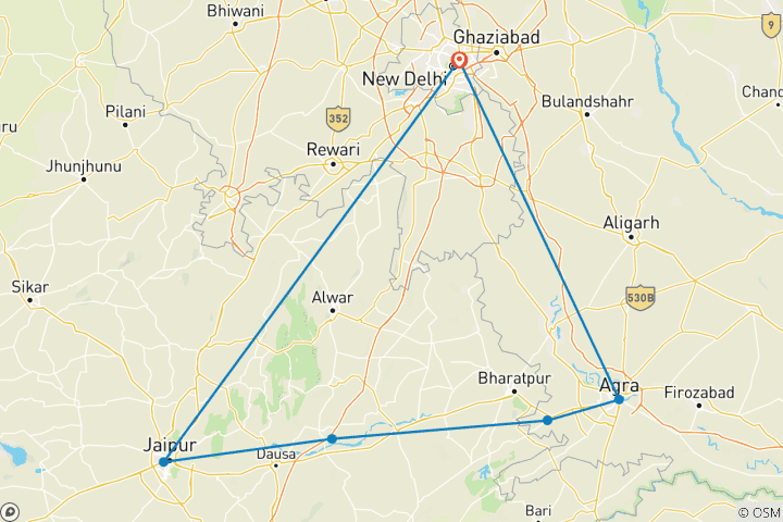 Carte du circuit Visite en groupe du festival coloré de Holi et du Triangle d'Or