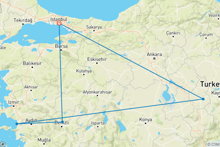 Map of 4 Days - Cappadocia and Pamukkale Tour from Istanbul