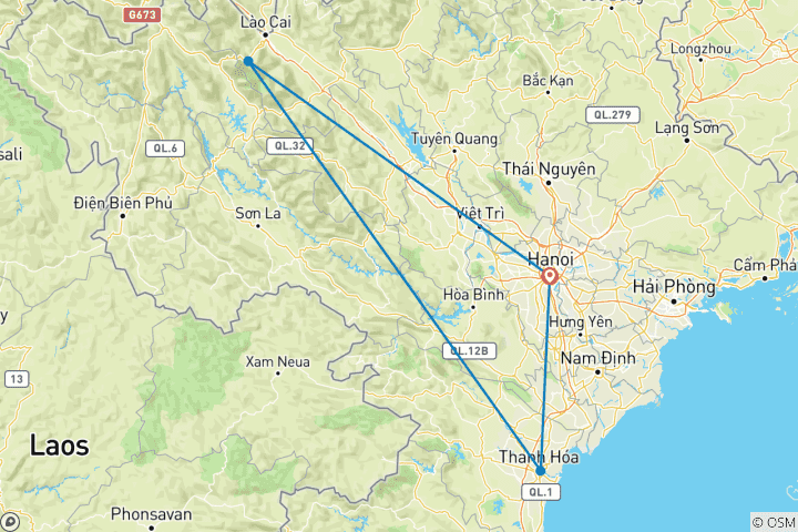 Karte von Nordwest-Vietnam zum "Dach von Indochina" Radreise