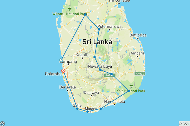 Map of Grand Tour Sri Lanka