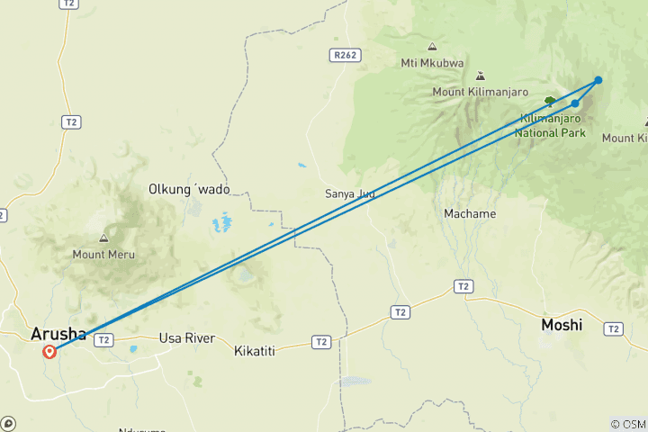 Map of Kilimanjaro Treks, 7-Days Lemosho Route