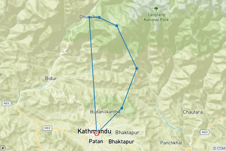 Map of Gosainkunda Lake to Helambu Trek - 9 Days