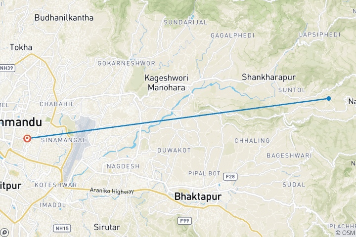 Map of Kathmandu Nagarkot Weekend Tour - 4 Days