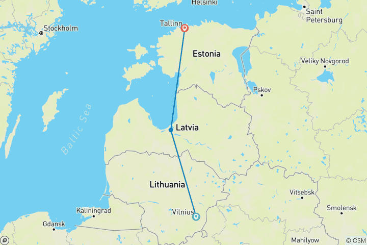 Map of Baltic Highlights in 8 days (Vilnius - Riga - Tallinn)