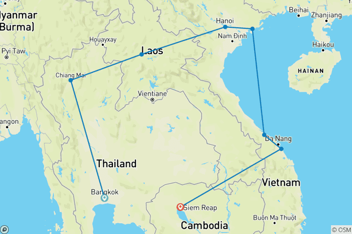 Carte du circuit Découverte de l'Asie du Sud- Est 19 jours