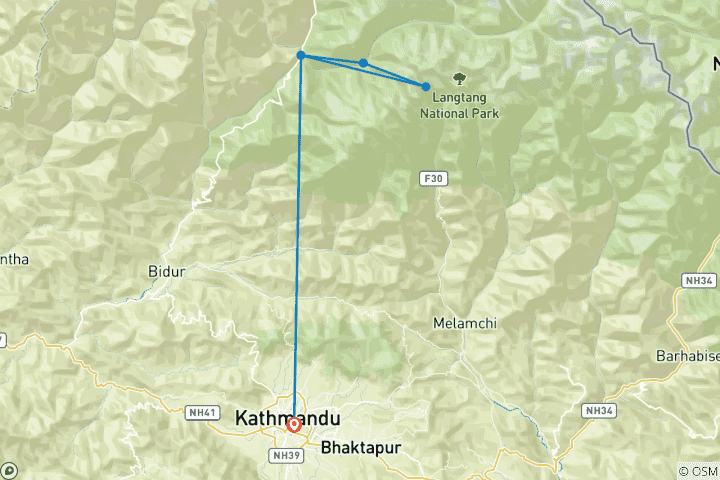 Carte du circuit Trek de la vallée de Langtang 10 jours