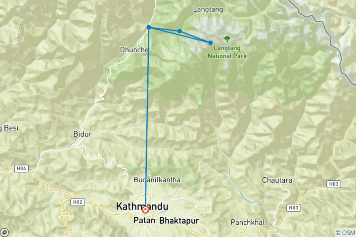 Map of Langtang Valley trek 10 Days