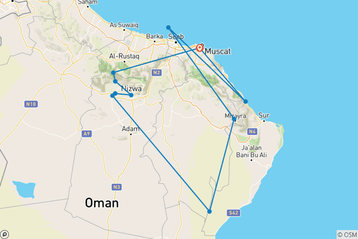 Map of 7 Days Group Tour of Classical Oman