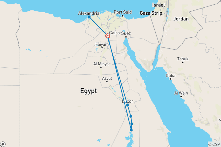 Kaart van 9 Dagen Cairo En Nijlcruise Met Alexandrië Vakantie