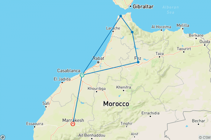 Carte du circuit Explorateur du Nord du Maroc - Circuit privé - 9 jours