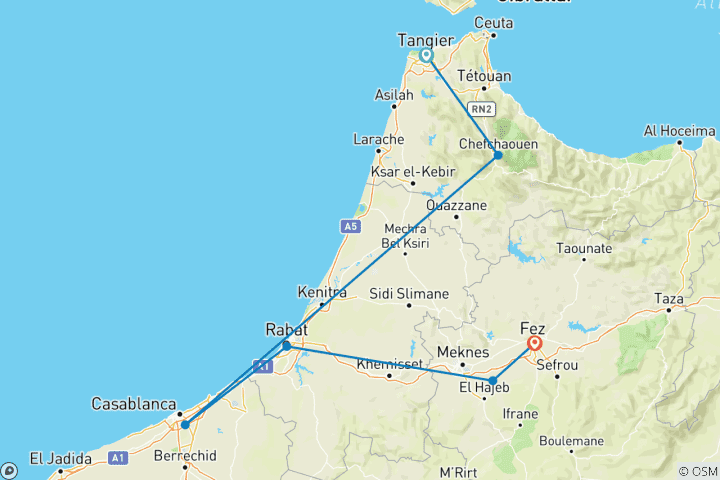 Carte du circuit Circuit du meilleur du Maroc au départ de Tanger