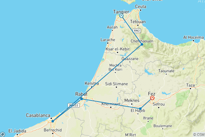 Carte du circuit Circuit du meilleur du Maroc au départ de Tanger