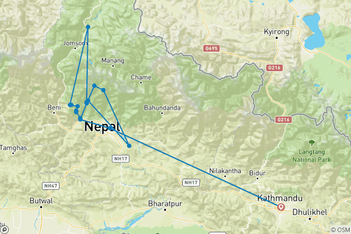 Carte du circuit Trek du camp de base de l'Annapurna