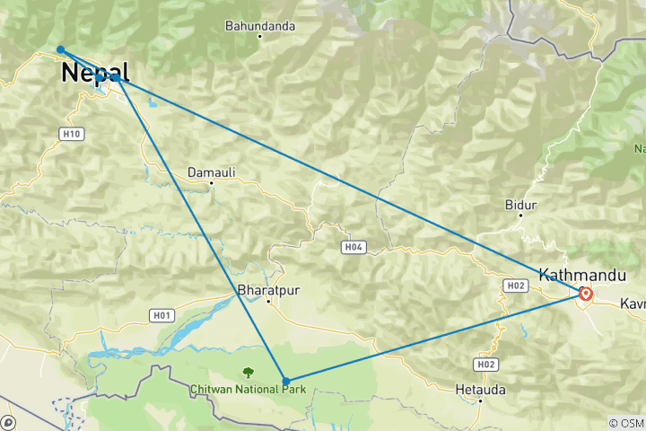 Map of Nepal Scenic Adventure - 9 Days