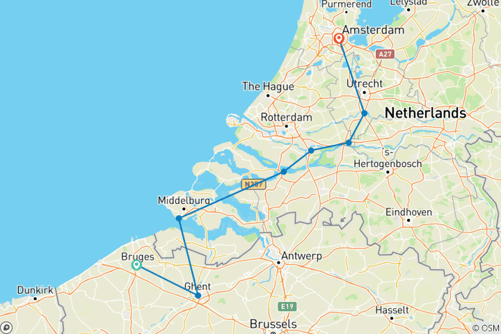 Carte du circuit De Bruges à Amsterdam, Bike et; Barge en Belgique et aux Pays- Bas