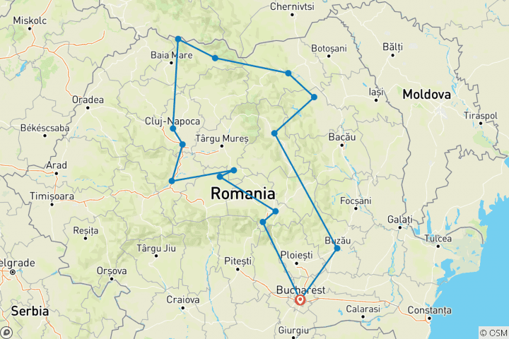 Carte du circuit Circuit de découverte de la Roumanie