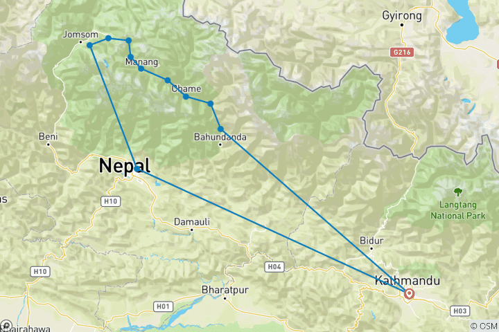 Mapa de Excursionismo por el Circo del Annapurna