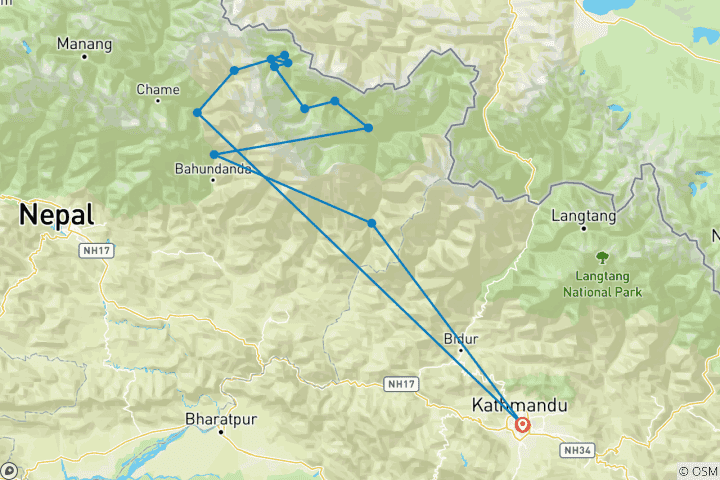 Karte von Manaslu Circuit Trekkingreise