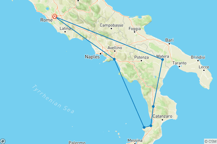 Mapa de 5 Días en Calabria - desde Roma