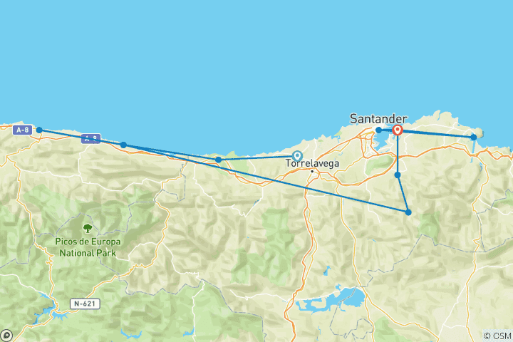 Map of Cantabria - Coast of Green Spain Self-Guided Tour