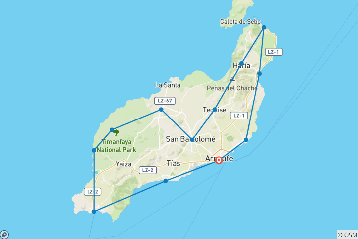 Carte du circuit Lanzarote, terre des volcans, visite libre
