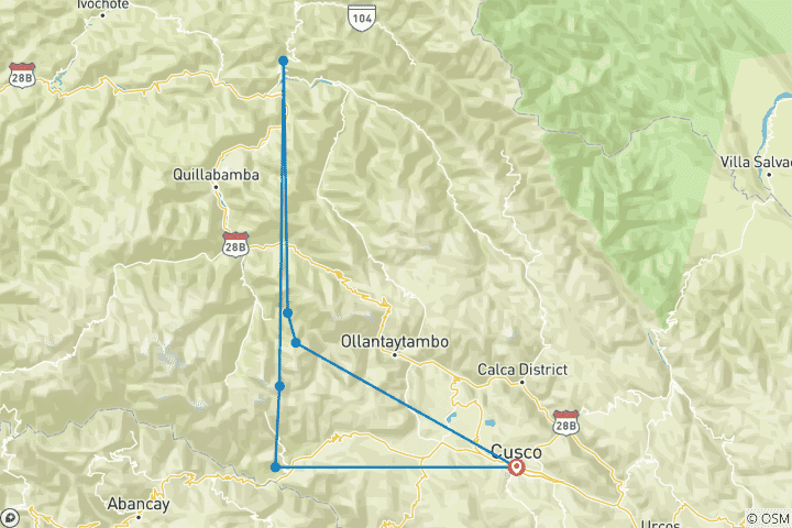 Carte du circuit Trek de 5 jours du Salkantay au Machu Picchu - service de groupe partagé