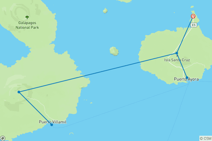 Kaart van 5 dagen Galapagos eilandhoppen in Santa Cruz & Isabela