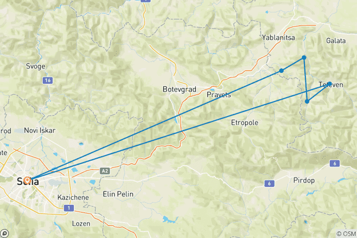 Karte von Balkan Dörfer Trekking Tour: Progressive Steigerung im Gebiet runt um Teteven, Bulgarien - 8 Tage