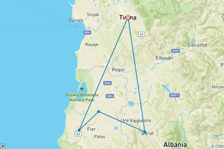 Mapa de Fin de semana en Albania privado - Berat / Apollonia / Ardenica / Laguna de Karavasta