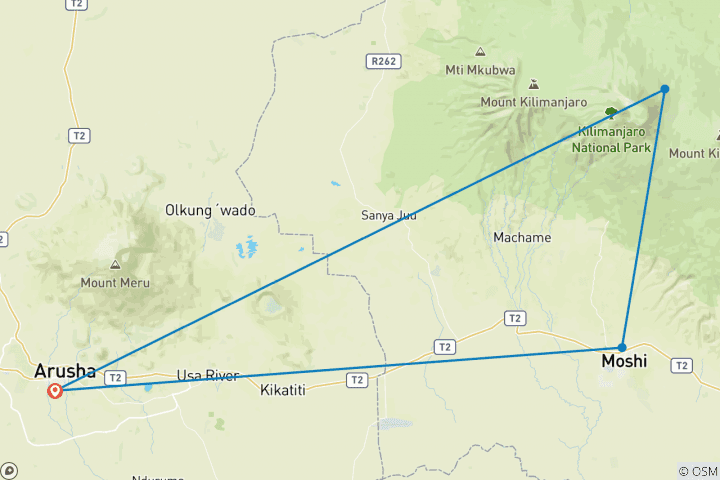 Map of Lemosho Route Kilimanjaro Trekking - 9 Days