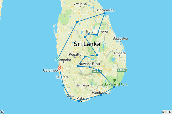 Map of Across The Best Sites Of Sri Lanka