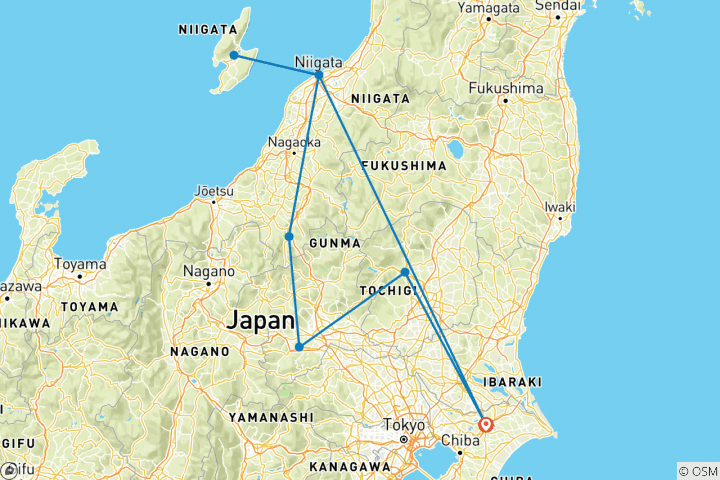 Mapa de Niigata, Nikko e isla de Sado 10 días