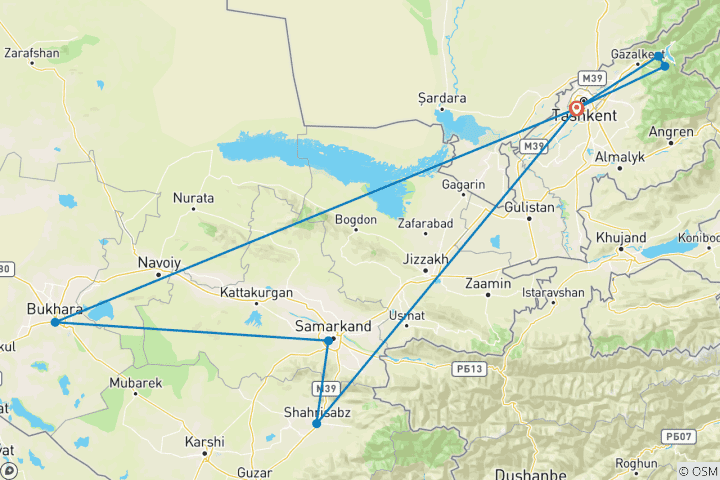 Mapa de Por la Ruta de la Seda Uzbekistán - circuito privado