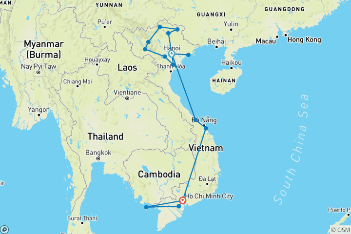 Carte du circuit Vietnam complet