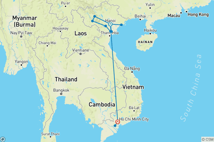 Carte du circuit Paysages du Vietnam