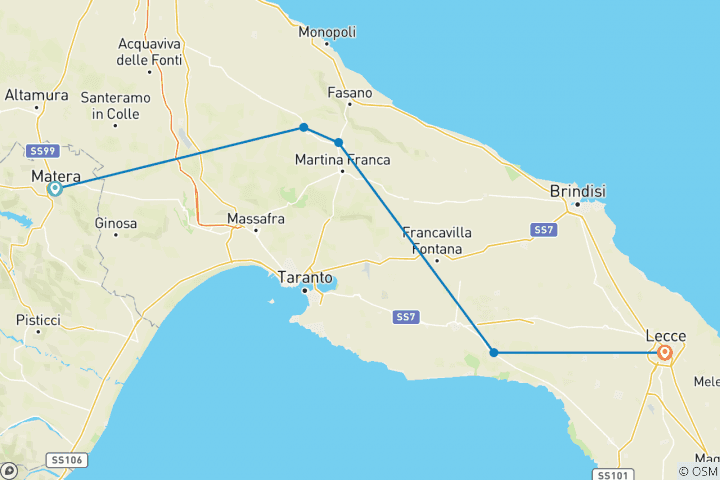 Carte du circuit De Matera à Lecce Tour 2020