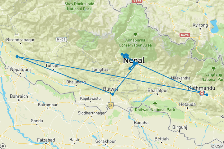Carte du circuit Glimpus du Népal :  Trek de Poon Hill et aventure sauvage